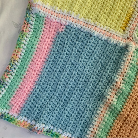 Crocheted Baby Afghan in Pastel Baby Colors. Handmade. - Picture 4 of 11